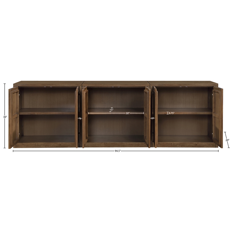 Meridian Furniture Vero Brown Solid Wood And Oak Veneer 3pc. Sideboard/Buffet