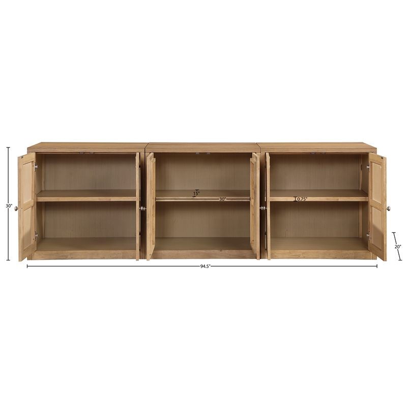 Meridian Furniture Vero Natural Solid Wood And Oak Veneer 3pc. Sideboard/Buffet