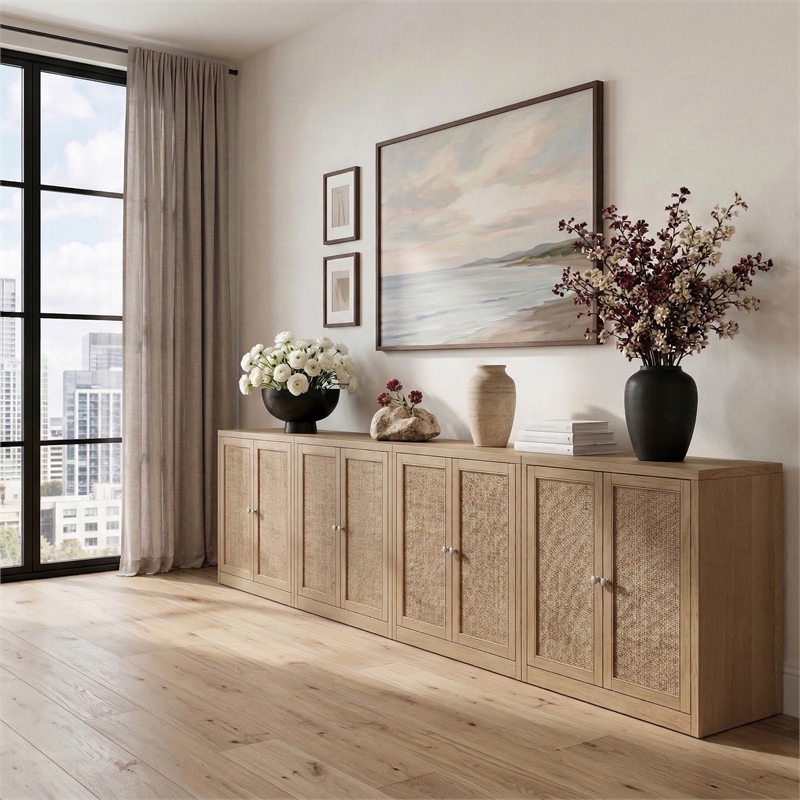Meridian Furniture Vero Natural Solid Wood And Oak Veneer 4pc. Sideboard/Buffet