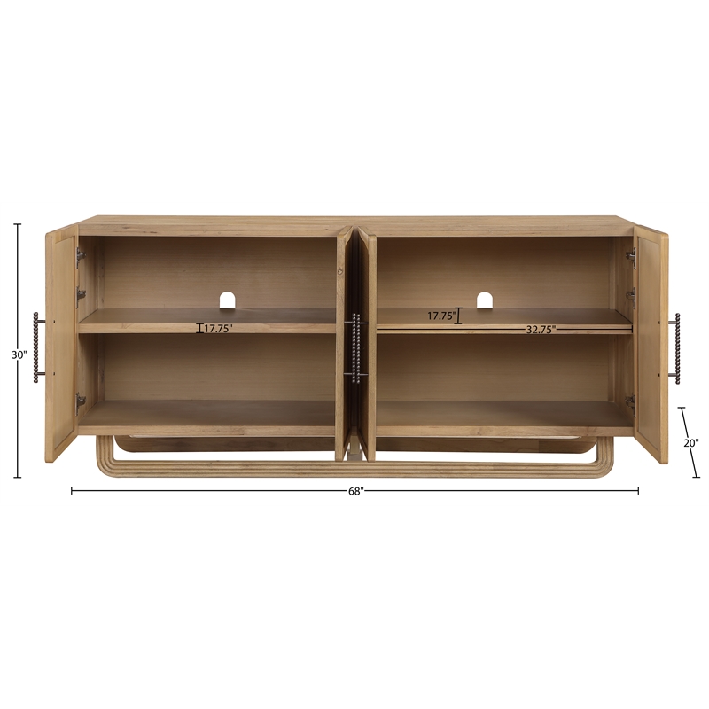 Meridian Furniture Sova Natural Solid Wood And Oak Veneer Sideboard/Buffet