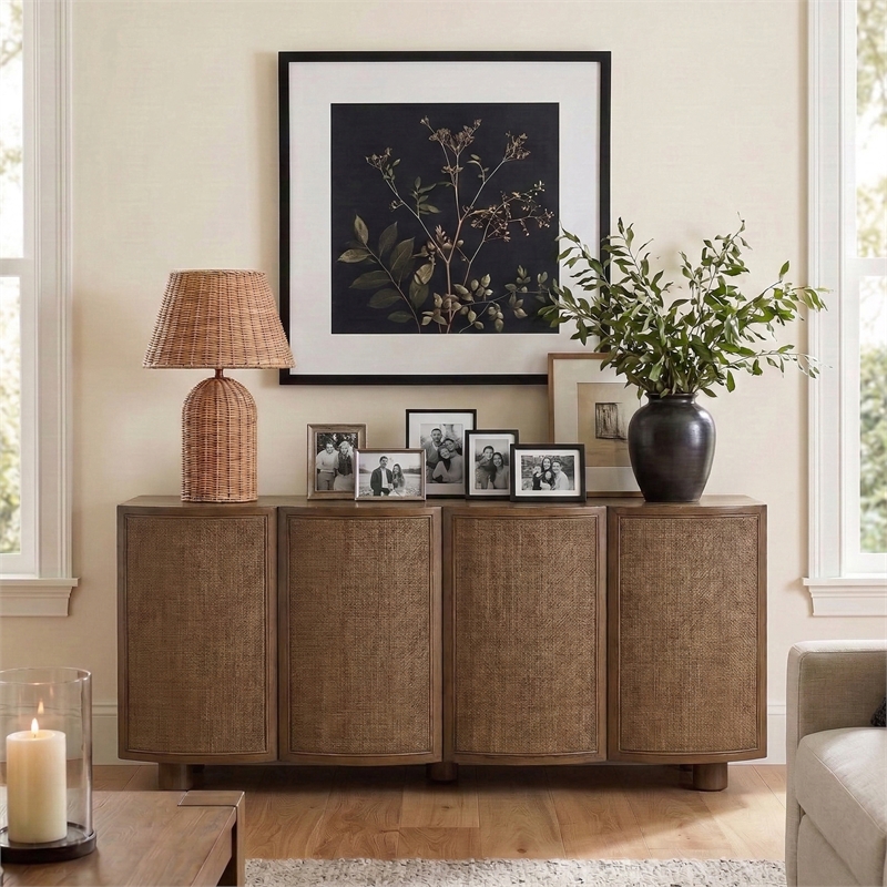 Meridian Furniture Norin Brown Solid Wood And Oak Veneer Sideboard/Buffet