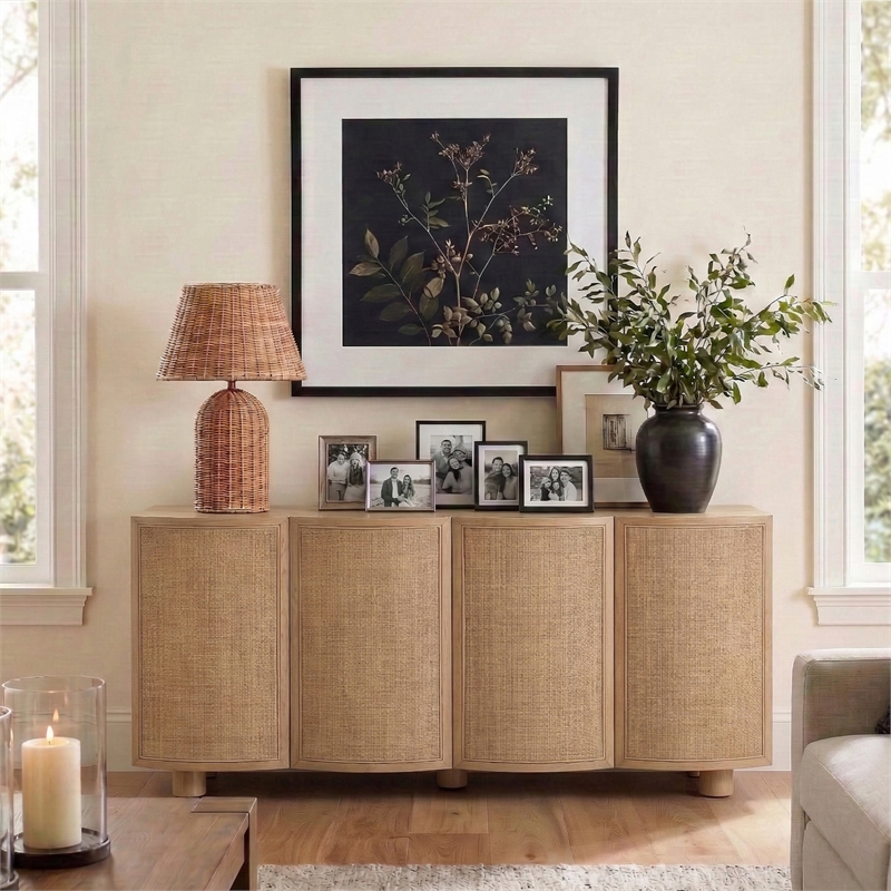 Meridian Furniture Norin Natural Solid Wood And Oak Veneer Sideboard/Buffet