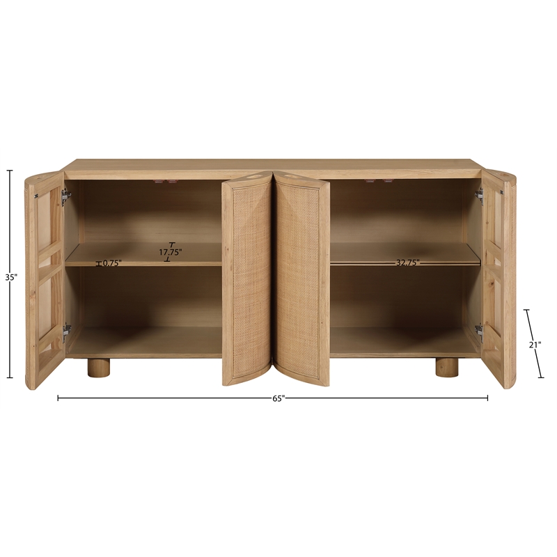 Meridian Furniture Norin Natural Solid Wood And Oak Veneer Sideboard/Buffet