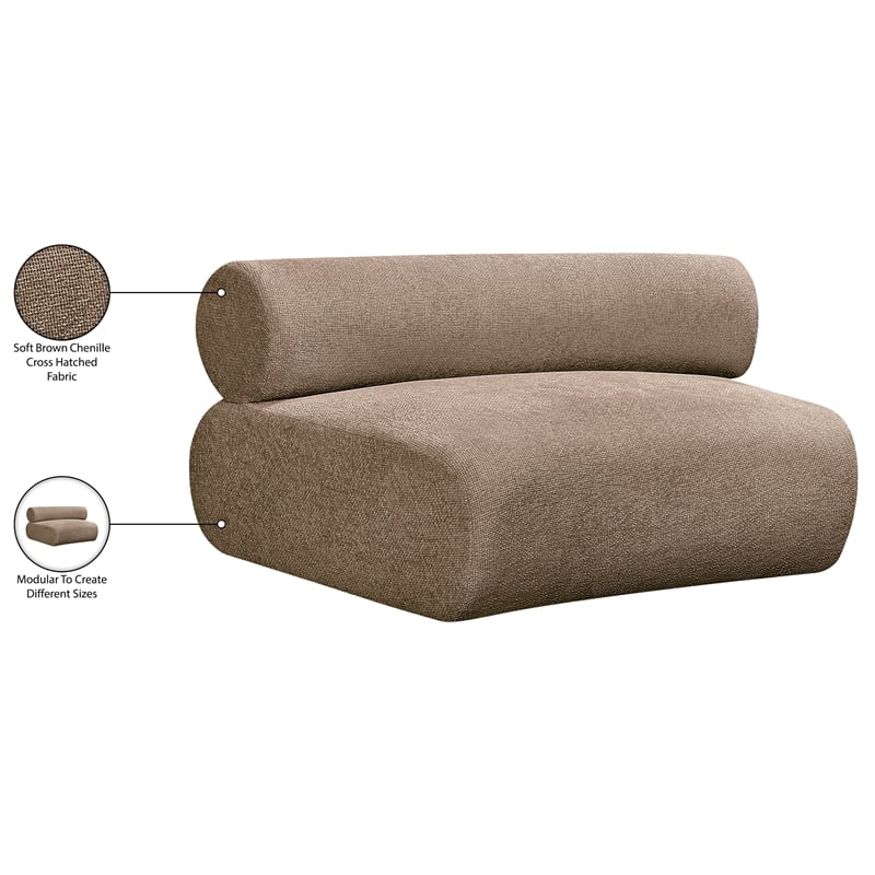 Meridian Furniture Bale Brown Chenille Fabric Upholstered Modular Armless Chair
