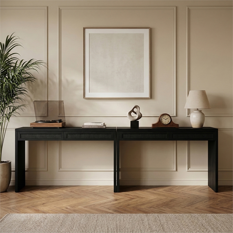 Meridian Furniture Avro Black Solid Wood And Oak Veneer 2pc. Console / Desk