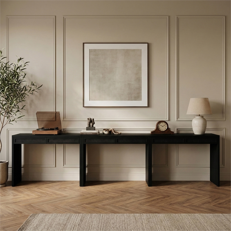 Meridian Furniture Avro Black Solid Wood And Oak Veneer 3pc. Console / Desk