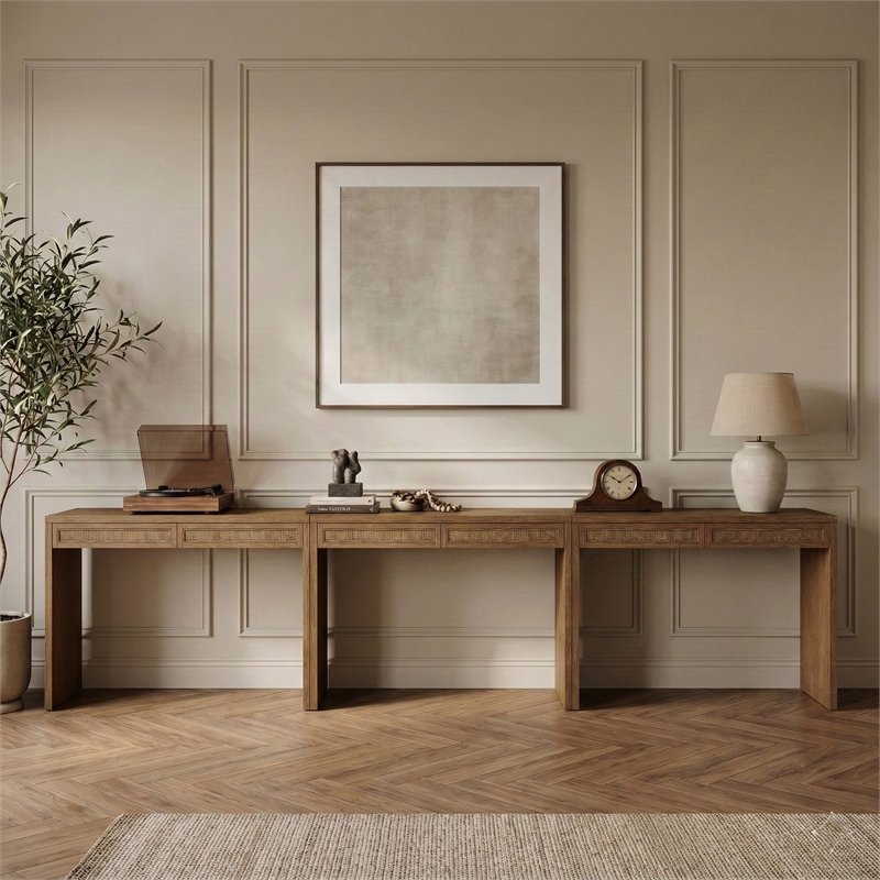 Meridian Furniture Avro Brown Solid Wood And Oak Veneer 3pc. Console / Desk