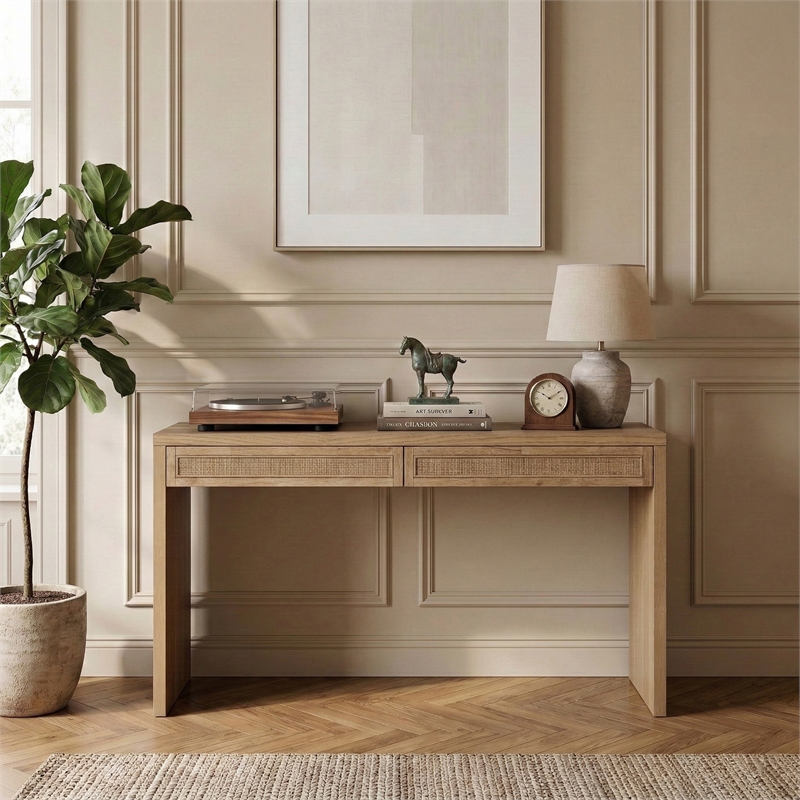 Meridian Furniture Avro Natural Solid Wood And Oak Veneer Console / Desk