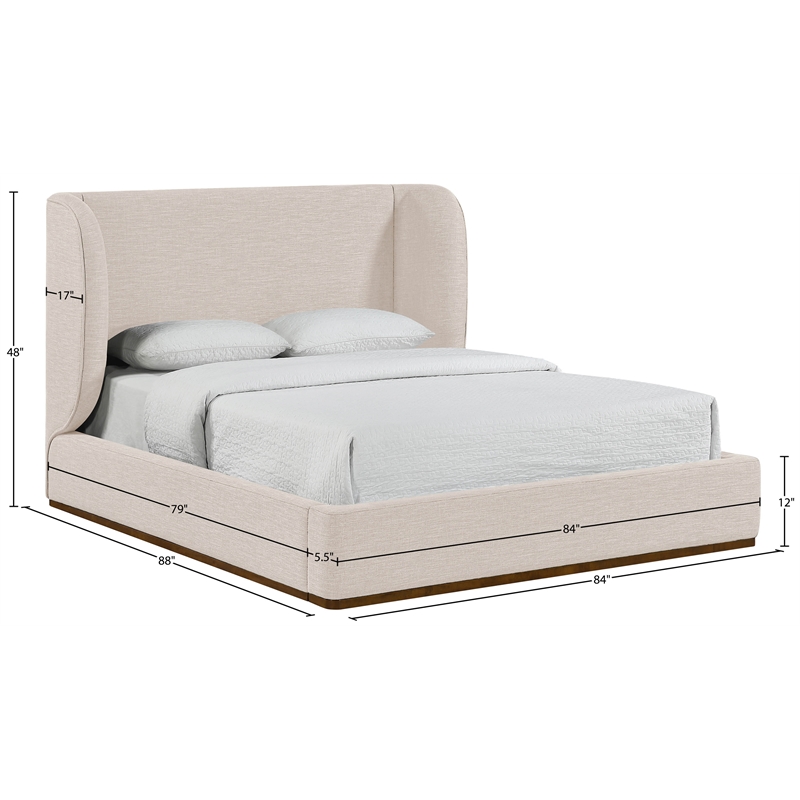 Meridian Furniture Aurin Beige Linen Textured Fabric Upholstered King Bed