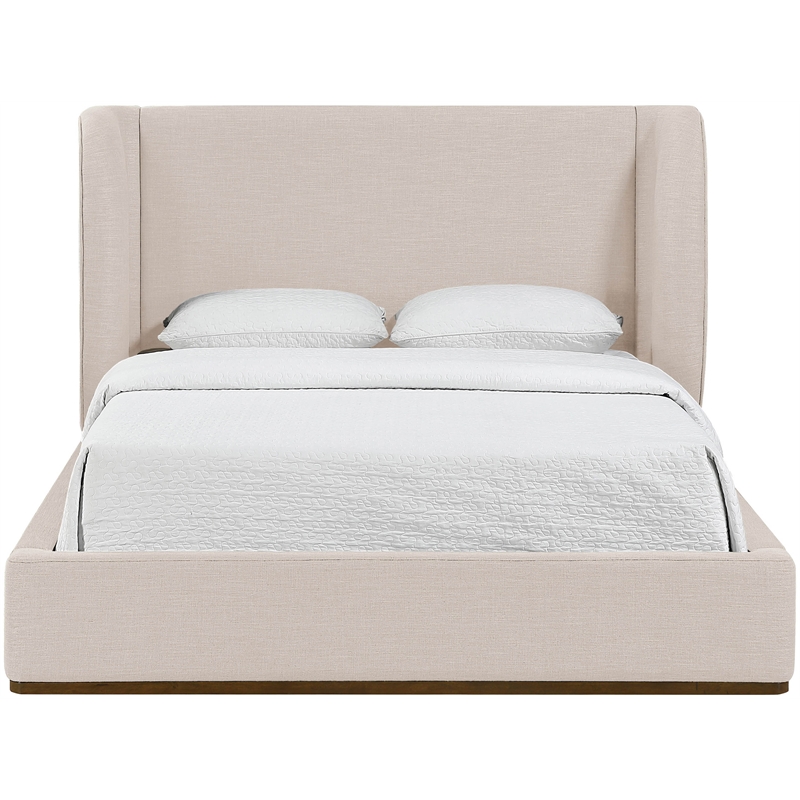 Meridian Furniture Aurin Beige Linen Textured Fabric Upholstered Queen Bed