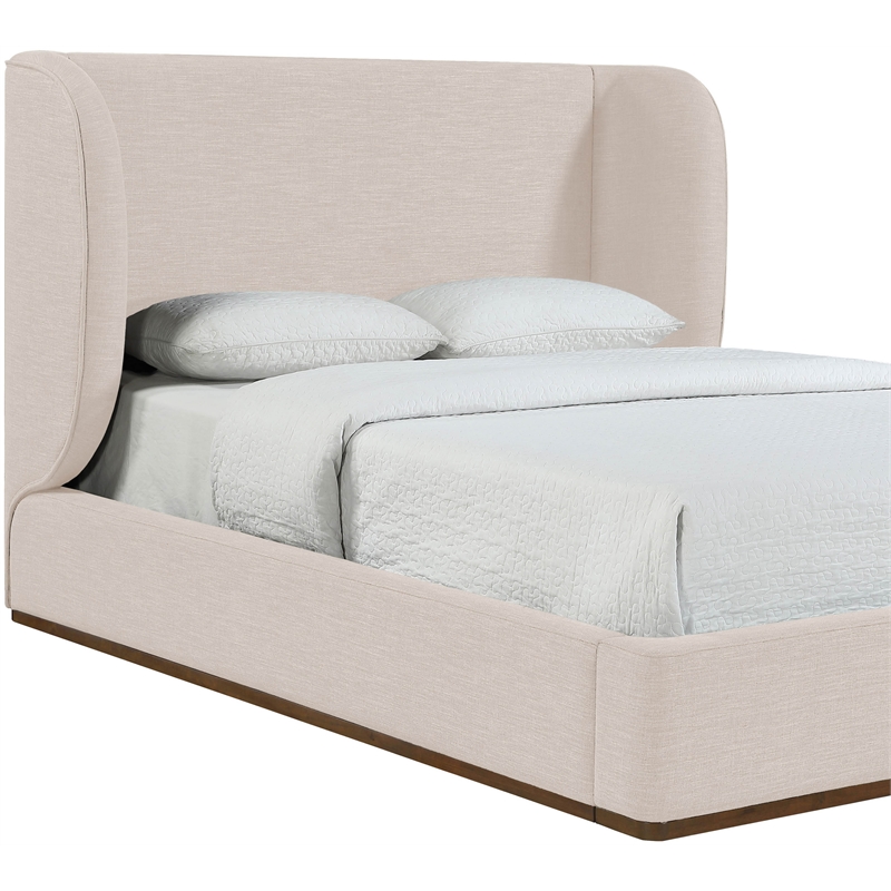 Meridian Furniture Aurin Beige Linen Textured Fabric Upholstered Queen Bed