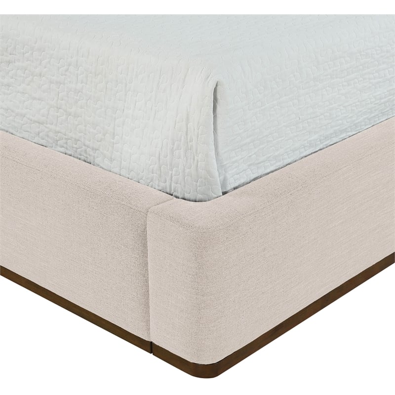 Meridian Furniture Aurin Beige Linen Textured Fabric Upholstered Queen Bed