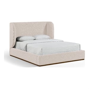 Meridian Furniture Aurin Beige Linen Textured Fabric Upholstered Queen Bed
