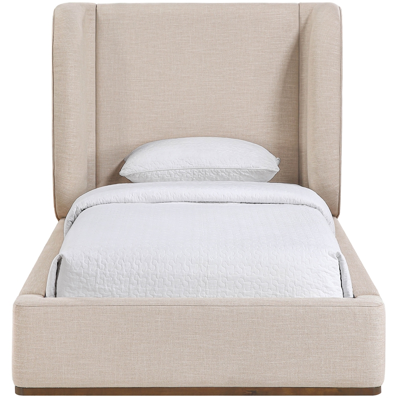 Meridian Furniture Aurin Beige Linen Textured Fabric Upholstered Twin Bed