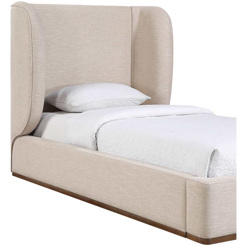 Meridian Furniture Aurin Beige Linen Textured Fabric Upholstered Twin Bed