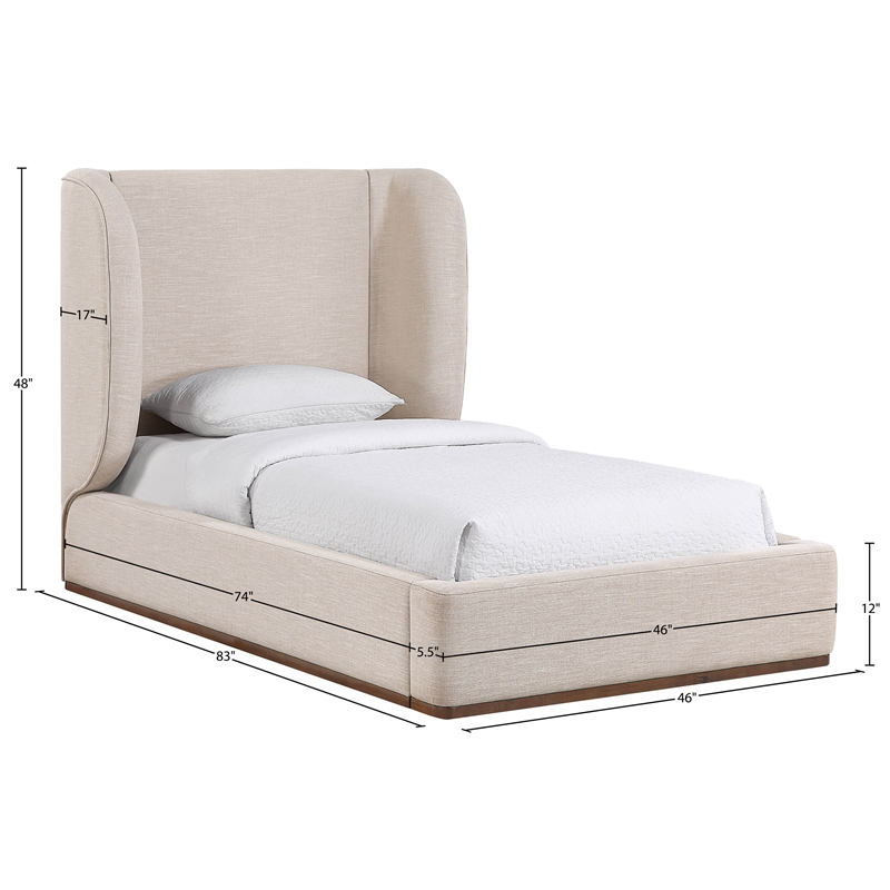 Meridian Furniture Aurin Beige Linen Textured Fabric Upholstered Twin Bed