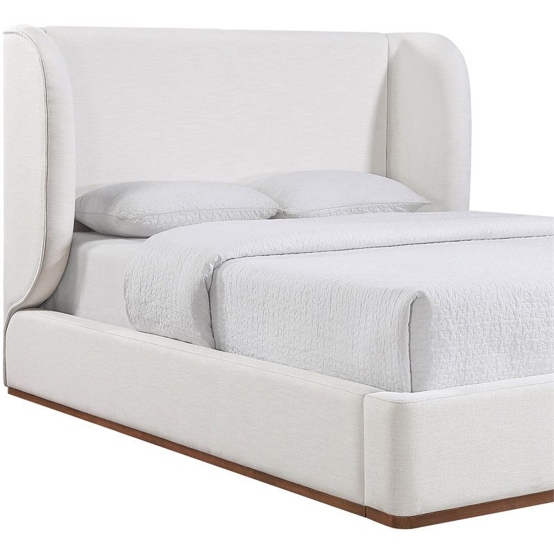 Meridian Furniture Aurin Cream Linen Textured Fabric Upholstered Full Bed