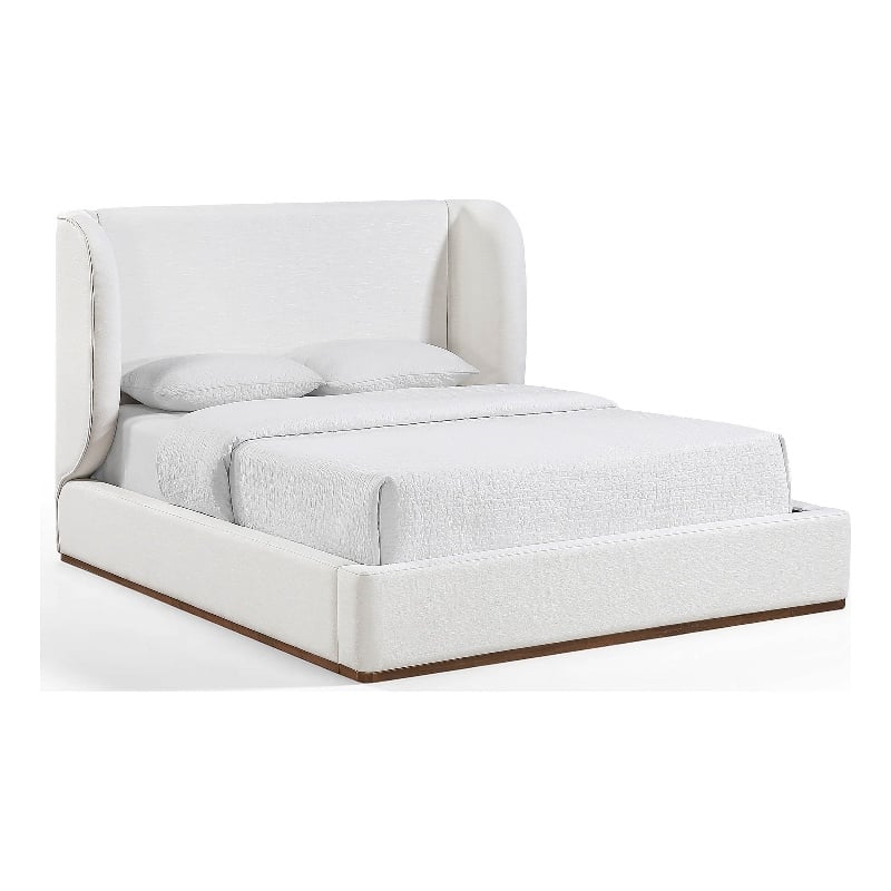 Meridian Furniture Aurin Cream Linen Textured Fabric Upholstered Full Bed