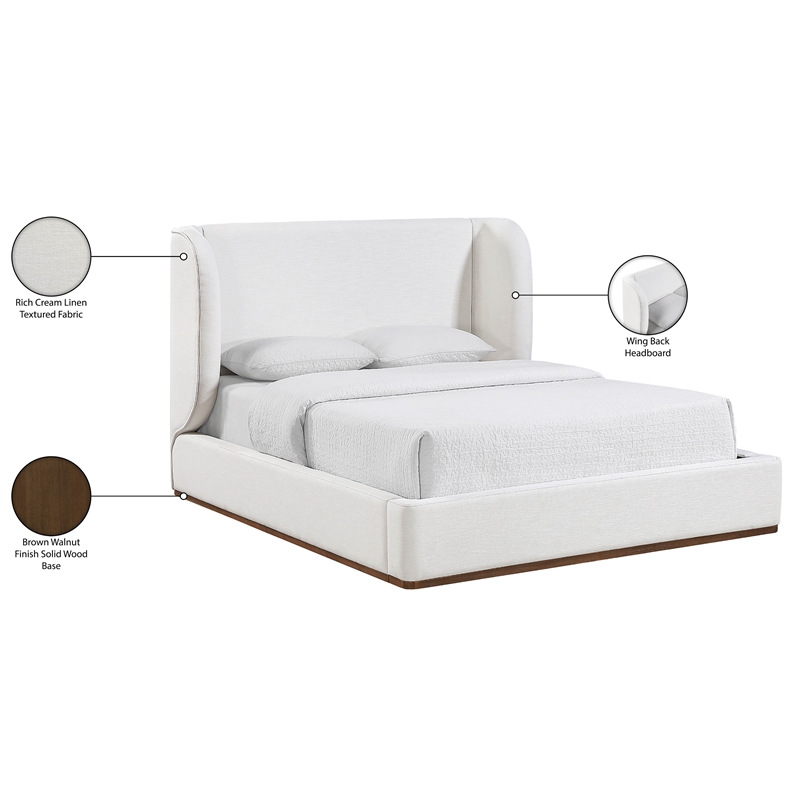 Meridian Furniture Aurin Cream Linen Textured Fabric Upholstered King Bed