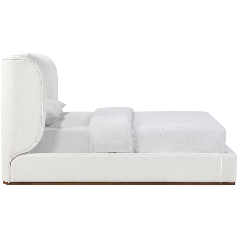 Meridian Furniture Aurin Cream Linen Textured Fabric Upholstered Queen Bed