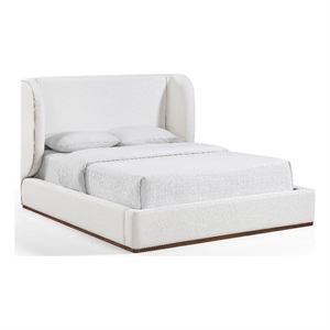 Meridian Furniture Aurin Cream Linen Textured Fabric Upholstered Queen Bed