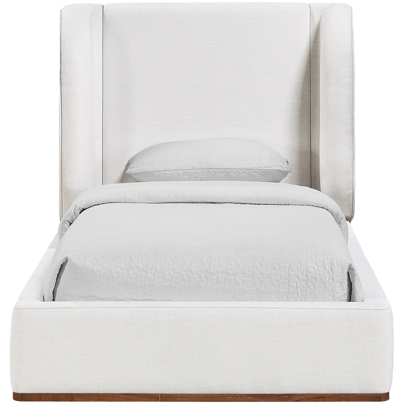 Meridian Furniture Aurin Cream Linen Textured Fabric Upholstered Twin Bed