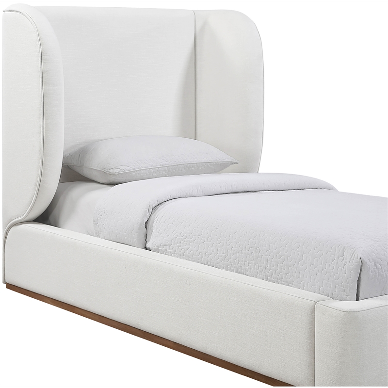 Meridian Furniture Aurin Cream Linen Textured Fabric Upholstered Twin Bed