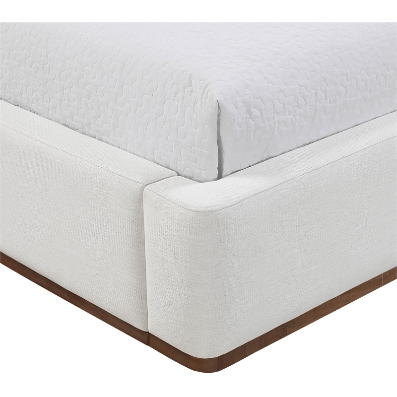 Meridian Furniture Aurin Cream Linen Textured Fabric Upholstered Twin Bed