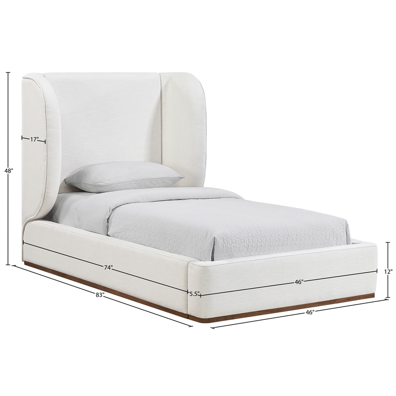 Meridian Furniture Aurin Cream Linen Textured Fabric Upholstered Twin Bed