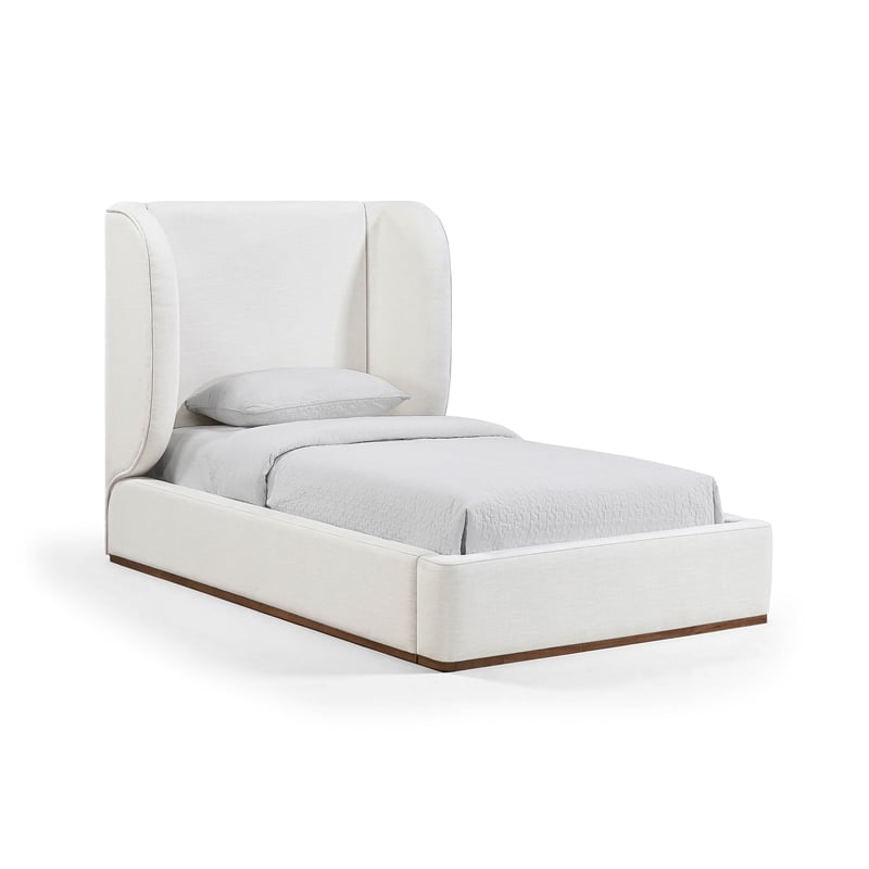 Meridian Furniture Aurin Cream Linen Textured Fabric Upholstered Twin Bed