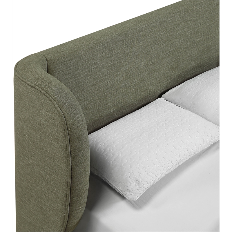 Meridian Furniture Aurin Olive Green Linen Textured Fabric Upholstered Full Bed