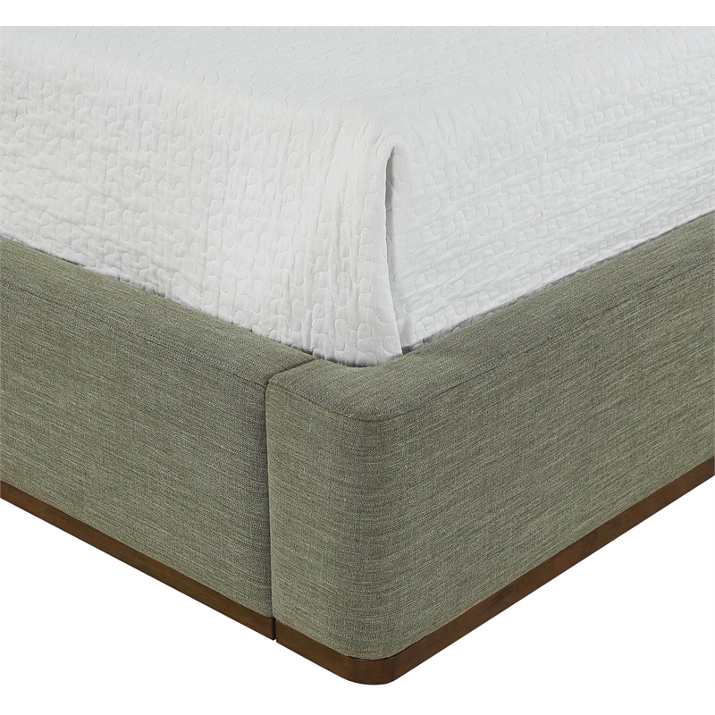 Meridian Furniture Aurin Olive Green Linen Textured Fabric Upholstered Full Bed