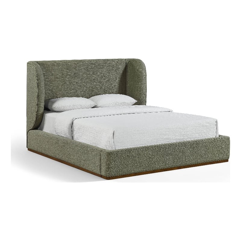 Meridian Furniture Aurin Olive Green Linen Textured Fabric Upholstered Full Bed