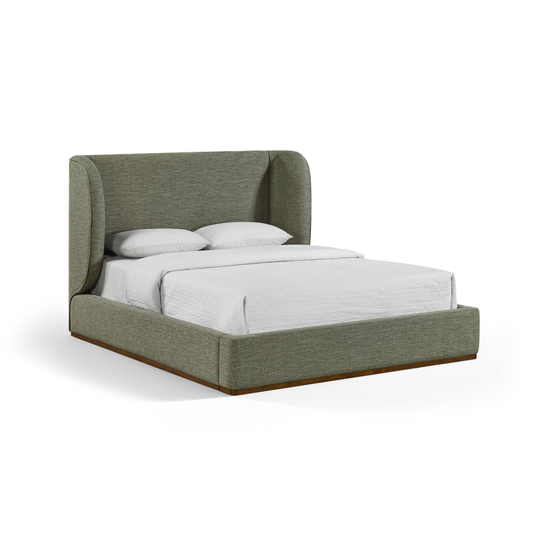 Meridian Furniture Aurin Olive Green Linen Textured Fabric Upholstered King Bed