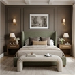 Meridian Furniture Aurin Olive Green Linen Textured Fabric Upholstered Queen Bed