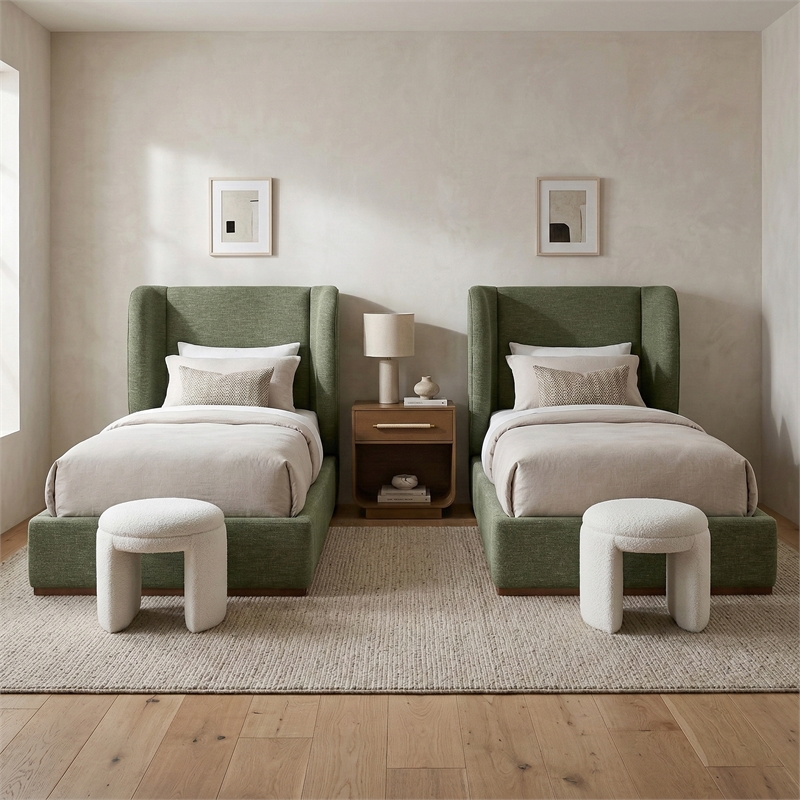 Meridian Furniture Aurin Olive Green Linen Textured Fabric Upholstered Twin Bed