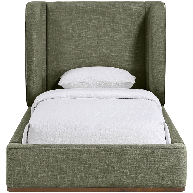 Meridian Furniture Aurin Olive Green Linen Textured Fabric Upholstered Twin Bed