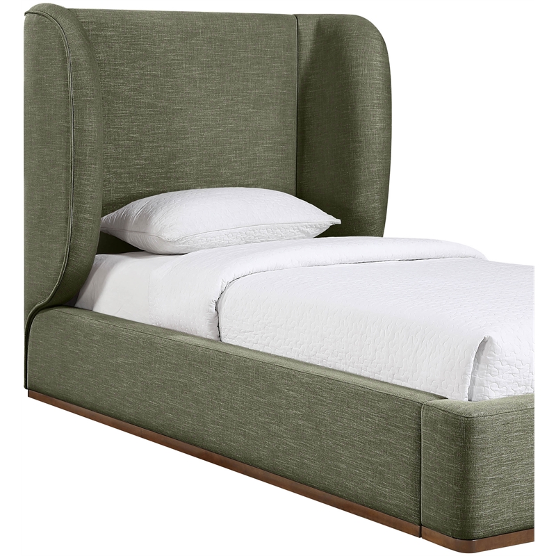 Meridian Furniture Aurin Olive Green Linen Textured Fabric Upholstered Twin Bed