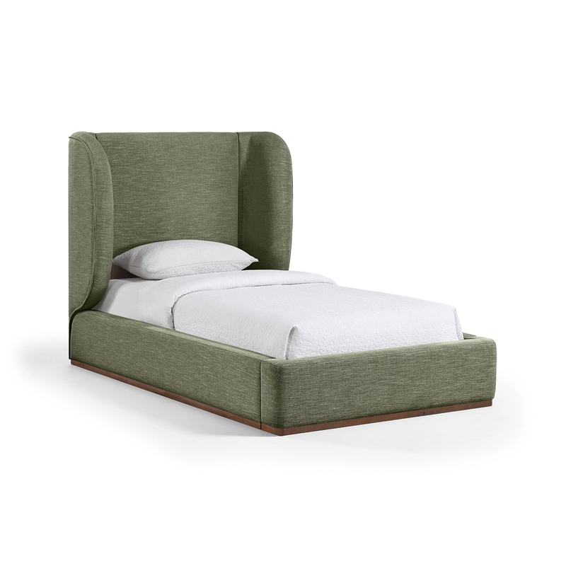 Meridian Furniture Aurin Olive Green Linen Textured Fabric Upholstered Twin Bed