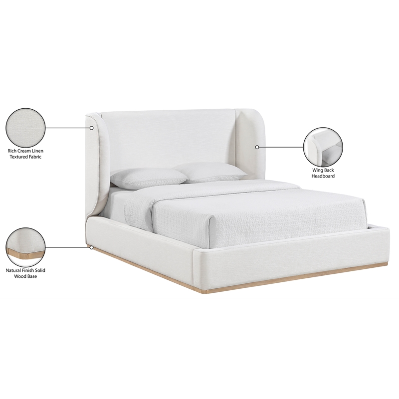 Meridian Furniture Aurin Cream Linen Textured Fabric Upholstered Full Bed