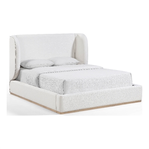 Meridian Furniture Aurin Cream Linen Textured Fabric Upholstered Full Bed