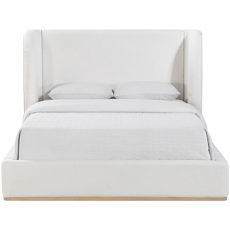 Meridian Furniture Aurin Cream Linen Textured Fabric Upholstered Queen Bed