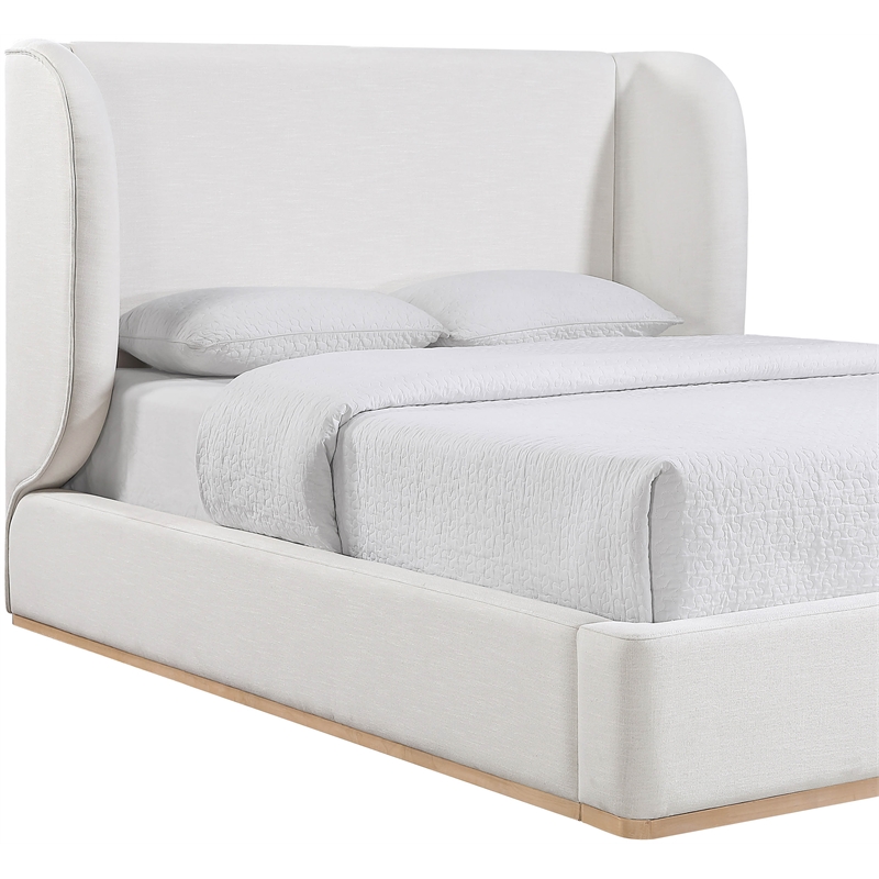 Meridian Furniture Aurin Cream Linen Textured Fabric Upholstered Queen Bed
