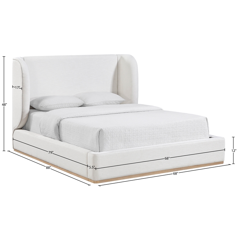 Meridian Furniture Aurin Cream Linen Textured Fabric Upholstered Queen Bed