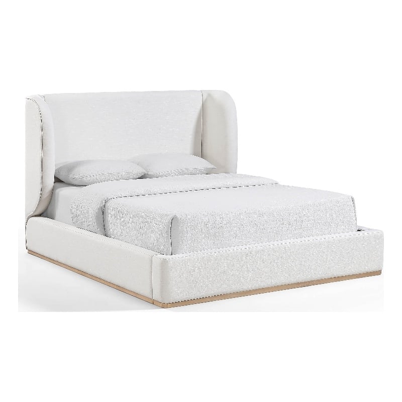 Meridian Furniture Aurin Cream Linen Textured Fabric Upholstered Queen Bed