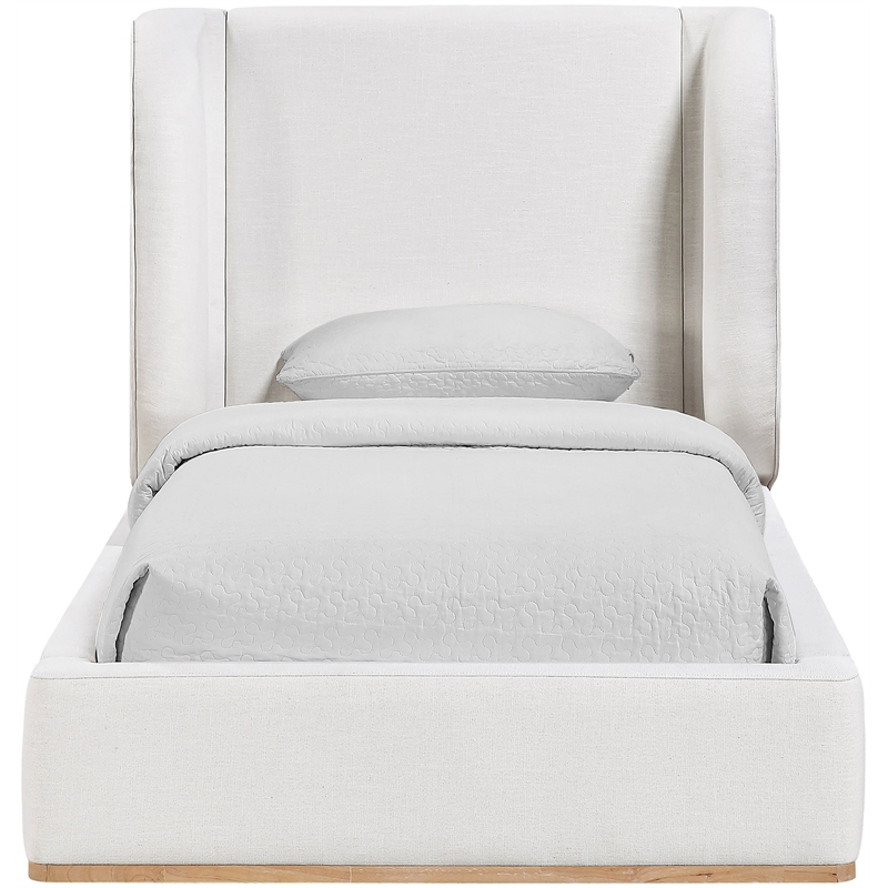 Meridian Furniture Aurin Cream Linen Textured Fabric Upholstered Twin Bed