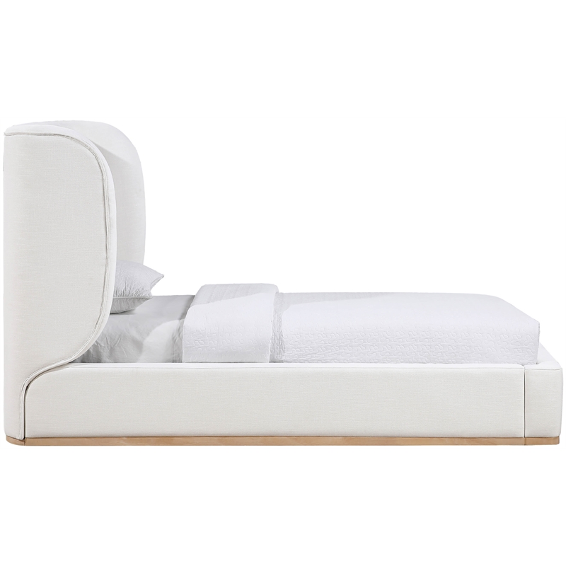 Meridian Furniture Aurin Cream Linen Textured Fabric Upholstered Twin Bed