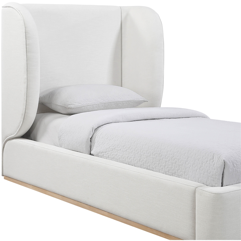 Meridian Furniture Aurin Cream Linen Textured Fabric Upholstered Twin Bed