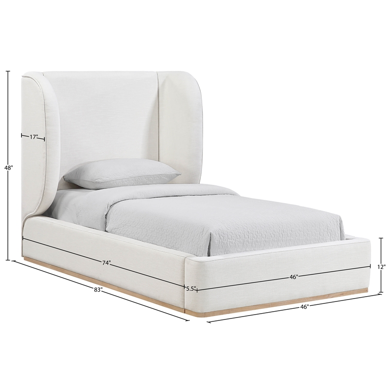 Meridian Furniture Aurin Cream Linen Textured Fabric Upholstered Twin Bed