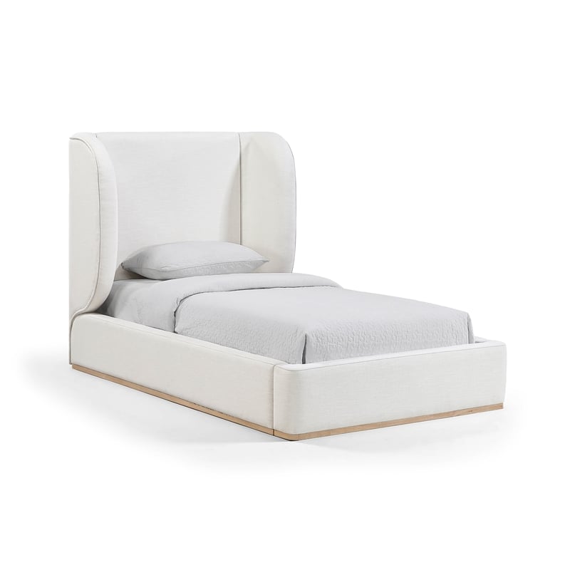 Meridian Furniture Aurin Cream Linen Textured Fabric Upholstered Twin Bed